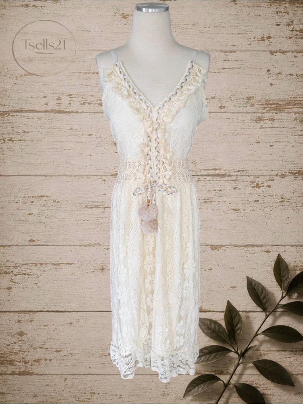 Cream Ivory Boho Lace High to Low/Maxi Dress - Size XXL